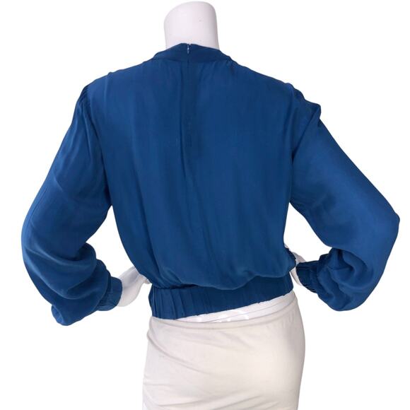 Scotch & Soda Blouse Womens S Blue Viscose Twist Front Mock Neck Long Sleeve - Picture 7 of 16